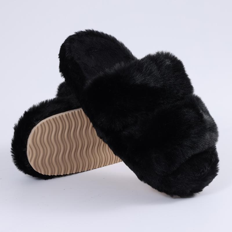 Fashion Shevalues Winter Plush Lining Women's Slippers Fur Soft Sole Indoor Slides Non-slip Cotton Slides Furry Warm Slippers For Women