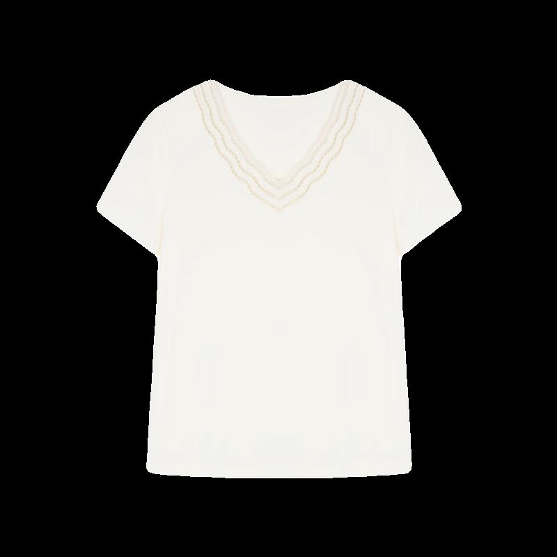 Mohan Yimei Women's V-Neck Embroidered T-Shirt