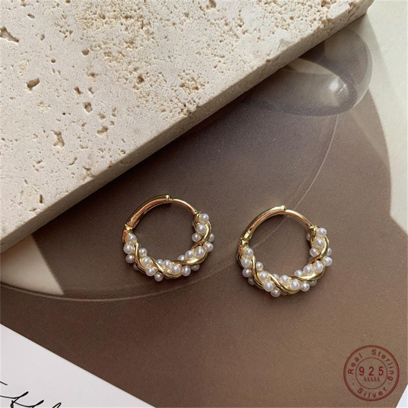 925 Sterling Silver Korean Light Luxury Pearl Hoop Earrings for Women Temperament Wedding Party Jewelry Accessories