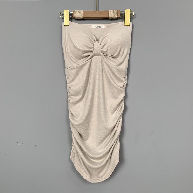 Korean Slimming Bow-Detail Ruched Bodycon Bandeau Dress for Women