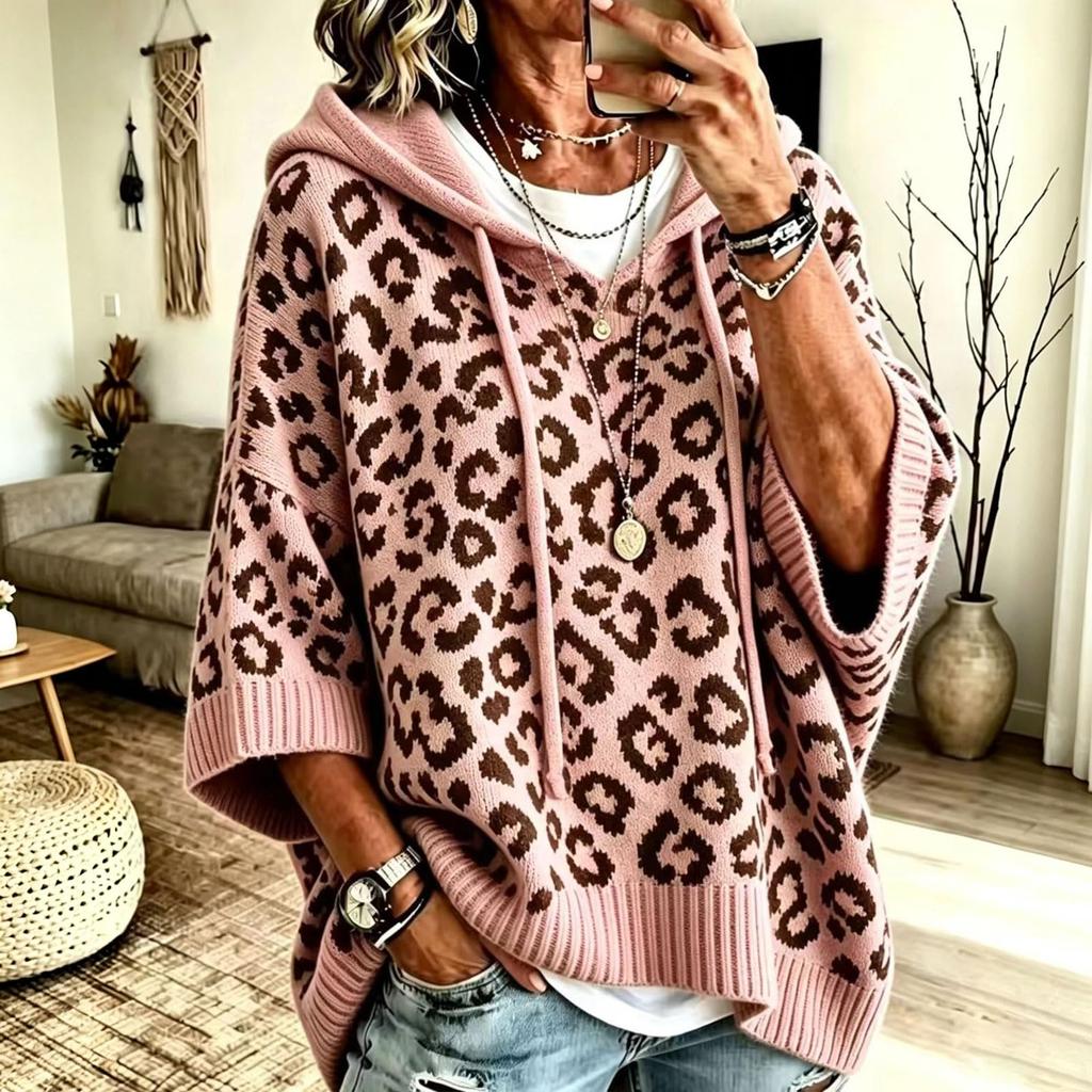 Sweat à capuche à cordon imprimé léopard pour femme Coupe ample Sweat-shirt décontracté
