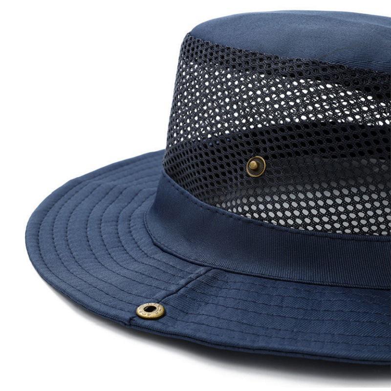 Wide Brim Mesh and Fabric Panama Style Bucket Hat for Outdoor Activities