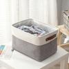 Baumwoll-Leinen & EVA Dicker Aufbewahrungskorb mit Ledergriffen, Faltbarer Kleider-Socken-Organizer-Behälter für Zuhause