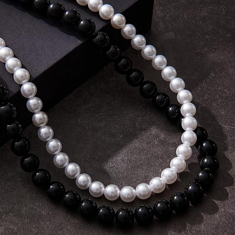 Cold Wind Black and White Pearl Magnetic Buckle Collarbone Chain Personalized Fashion Simple Necklace, Geometric Sweet and Cool Wind