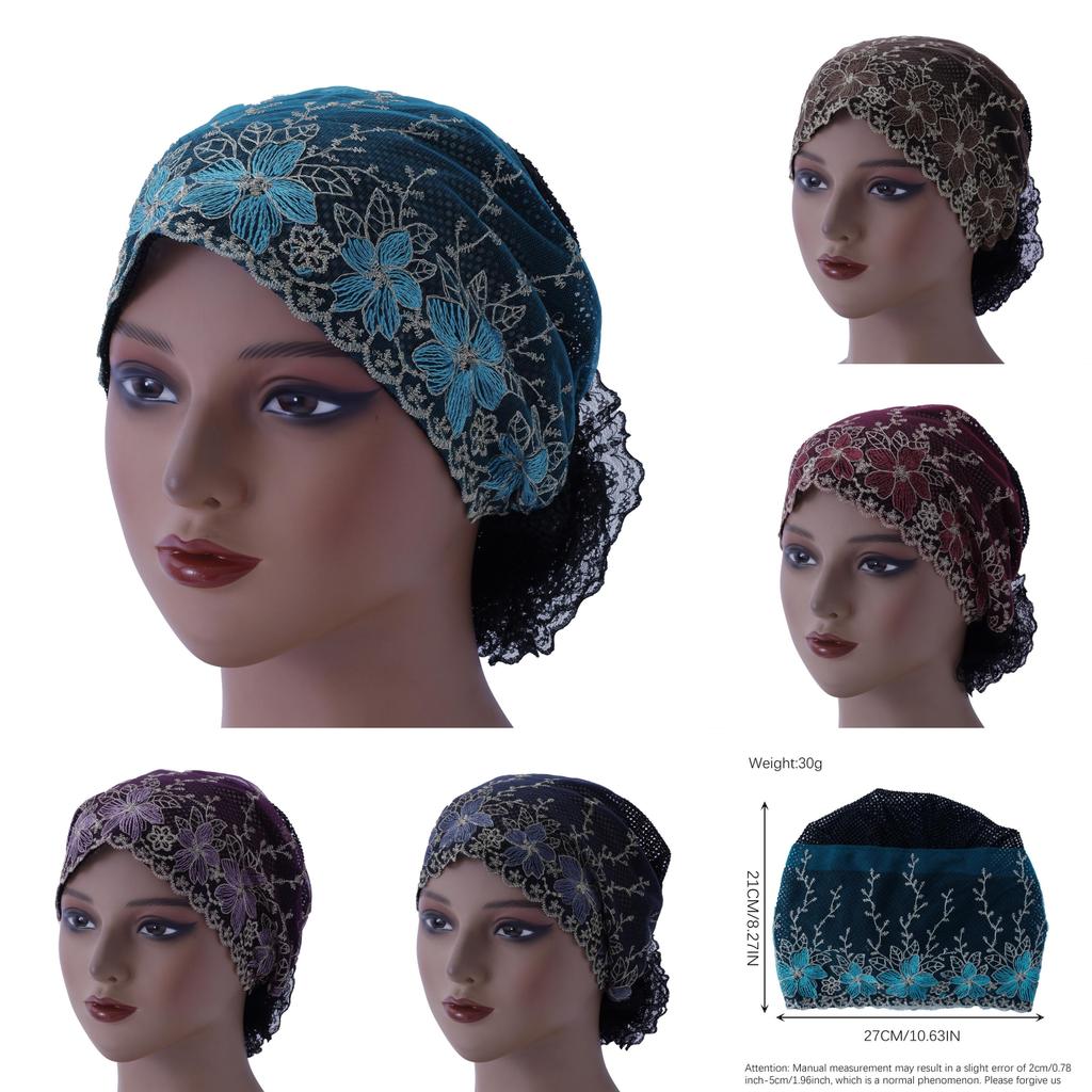 Womens Double Layer Turban Hat With Embroidery And Lace For Summer And Winter