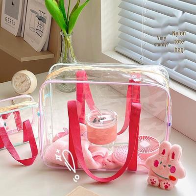 Pink Transparent Large-Capacity Waterproof Toiletry Bag for Beach & Travel