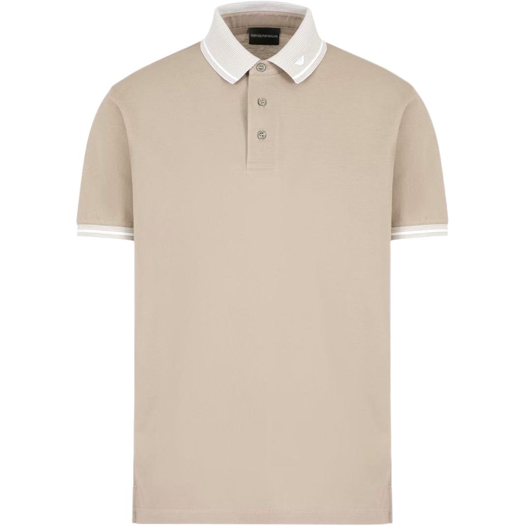 EMPORIO ARMANI Stripe Emblem Short Sleeve Polo Shirt Men Brown EM000852AF12955F6055 M