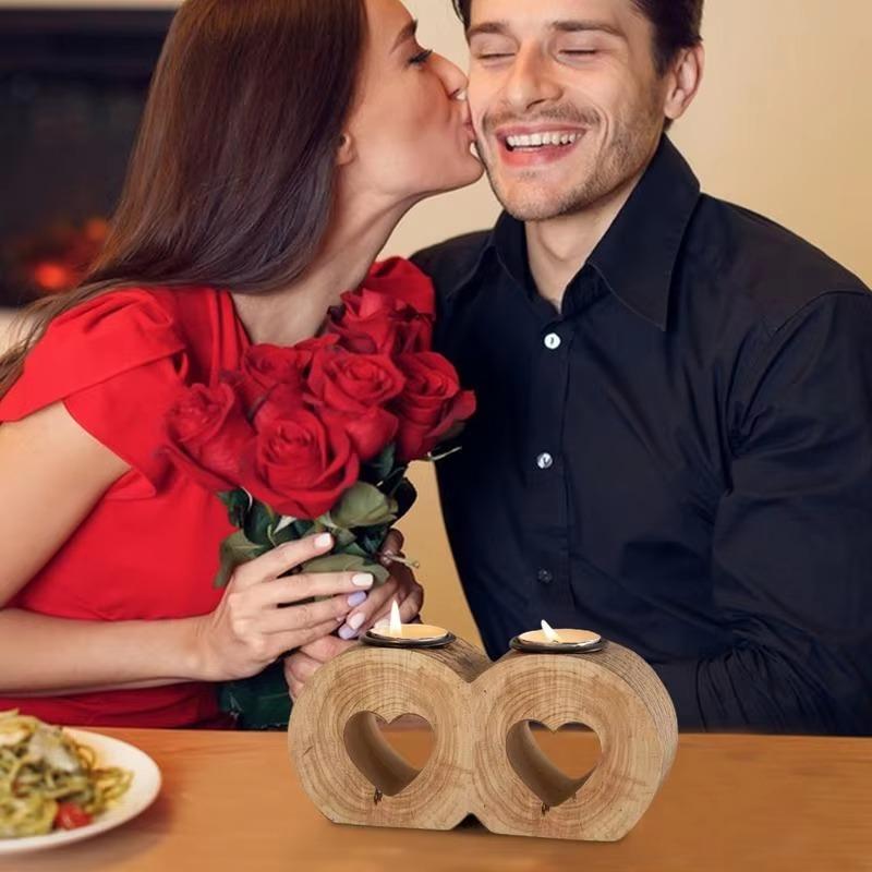 1 st Houten Kandelaar Sfeer Liefde Hartvorm Massief Hout Tafelblad Decor Romantisch Cadeau voor Koppels Hartvormige Kandelaar