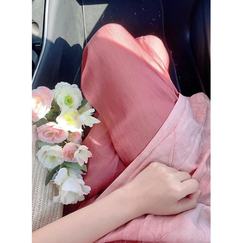 Women's Summer Pink Qipao Dress & Wide-Leg Pants Two-Piece Set