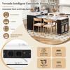 Kitchen island with wheels, extendable dining table with power strips and fluted glass, sideboard with one drawer (black)