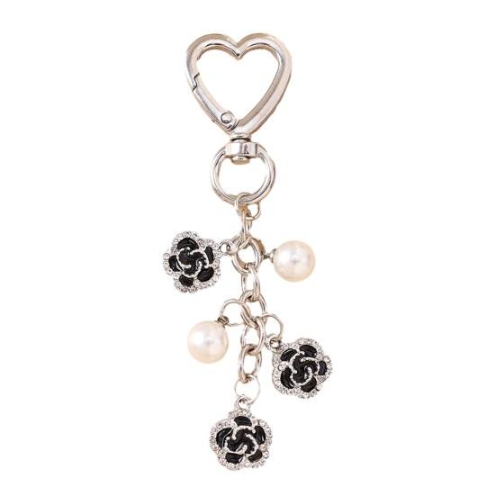 Keychain Pendant Rhinestones Inlaid Flower Imitation Pearls Charm Key Chain Zinc Alloy Key Ring Backpack Accessory