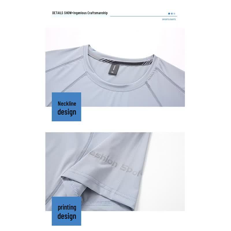 PLAYBOY Men's Summer Ice Silk Breathable Round Neck Sport T-Shirt