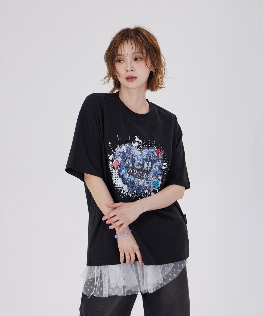 DYSFUNCT Vintage Heart Patch T-Shirt(Black)