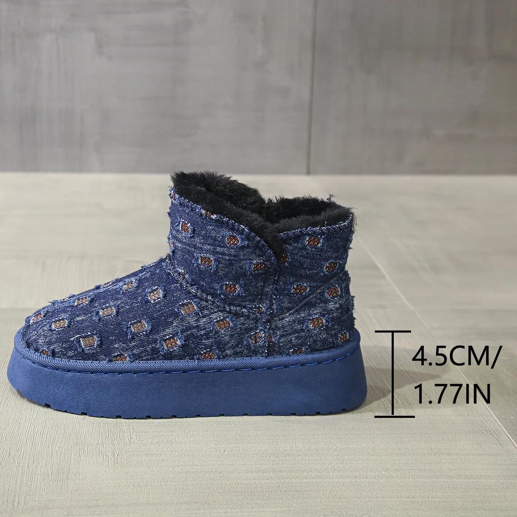 Hot Cotton Shoes Women's Winter Snow Boots New Korean Version 4.5 Cm Thick Bottom Versatile Fleece-lined Warm Short Boots Botas