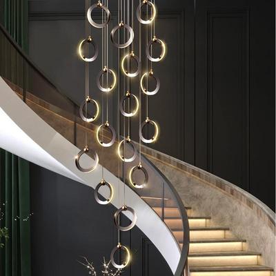 Schodišťové svítidlo Dlouhý lustr Duplexní budova Moderní minimalistické Světlo Luxusní Kreativní Vila Loft Obývací pokoj Prstencový lustr