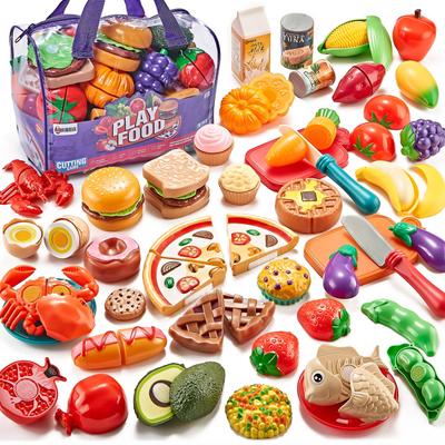 78-elementowy zestaw do zabawy w kuchnię - Spełnia normy bezpieczeństwa zabawek - Idealny do zabawy w odgrywanie ról, majsterkowania, zawiera pizzę, owoce morza, warzywa, owoce, hamburgery,