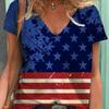 Summer V-neck 3D American Flag Printed Top Fashionable Casual Short Sleeved Women's T-shirts
