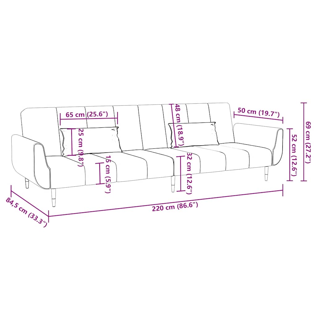 2 Seater Sofa Bed with 2 Pillows Black Velvet
