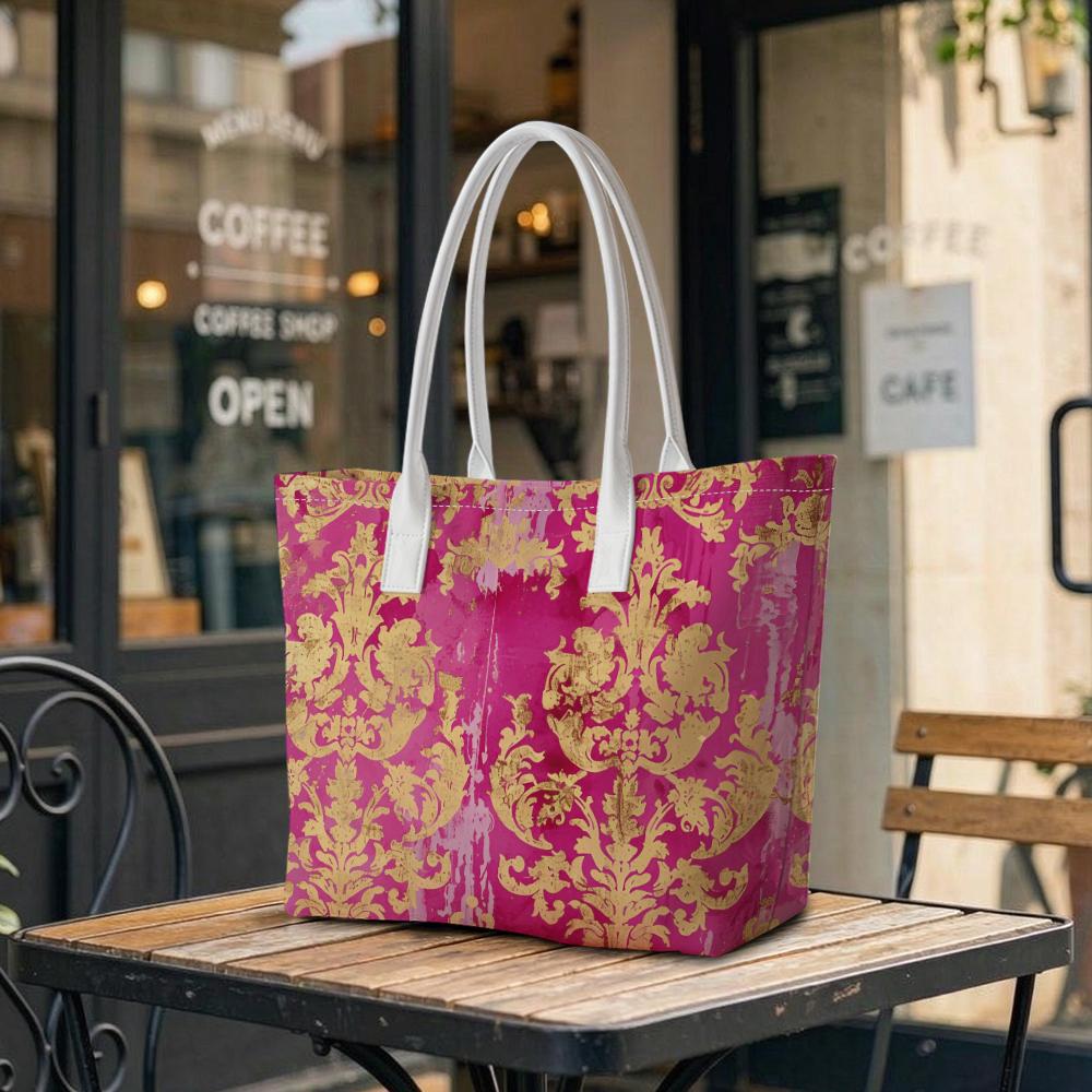 Elegant Damask Printed Tote Bag Fashion Casual Large Capacity Daily Shoulder Bag for Women