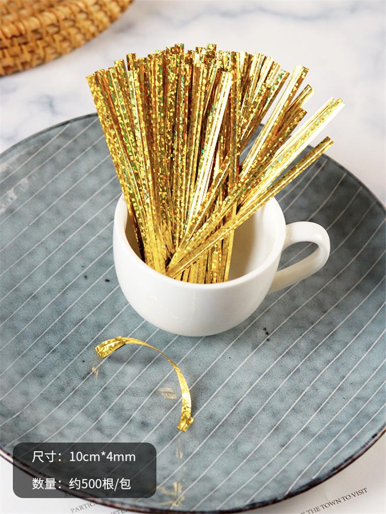 500Pcs 10cm Laser Wire Metallic Twist Ties DIY Baking Packaging Lollipop Dessert Candy Sealing Gift Bag Decor