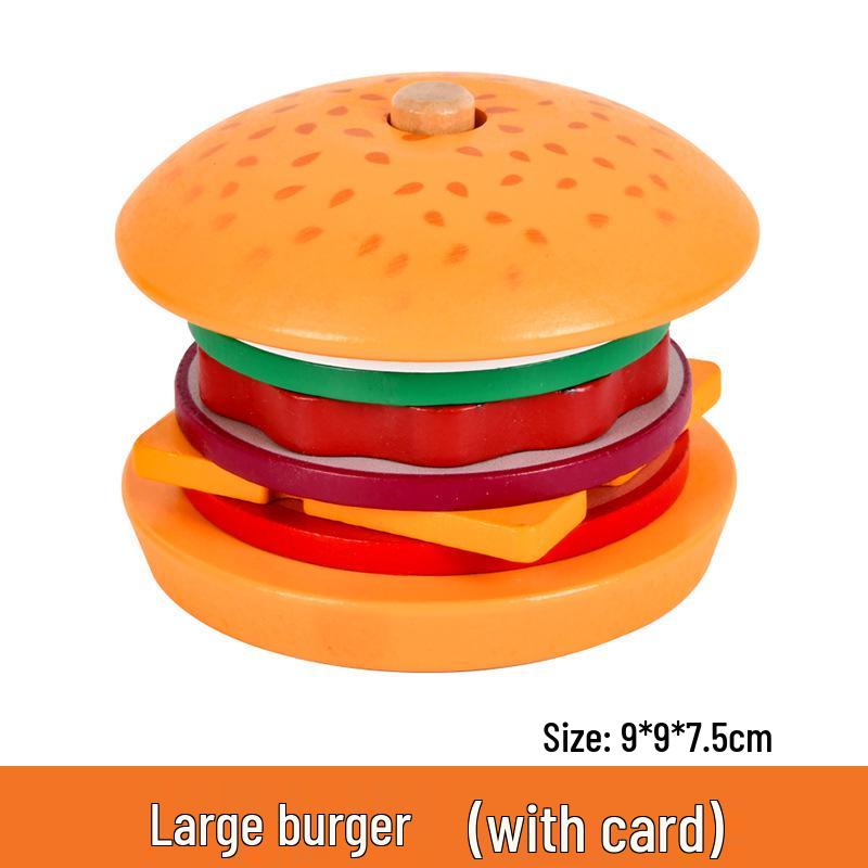 Wooden Play Food Set: French Fries, Hamburger, Bread & Pizza for Kids' Educational Role Play