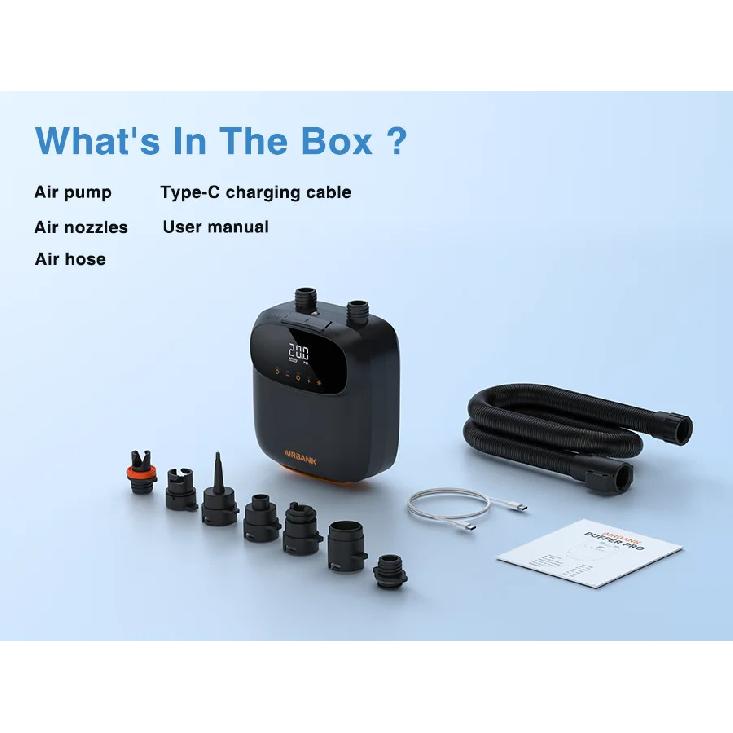 AIRBANK PUFFER Pro 20PSI Rechargeable Air Pump for Inflatable Tent SUP PVC Boat Kayak Accessories for Surfing Kite Mattress