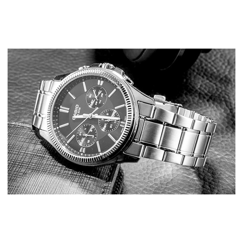 Casio STANDARD Series Casual Trendy Business Quartz Movement Stainless Steel Strap Japanese and Korean Watch Men's Watch Black MTP-1375D-1AVDF