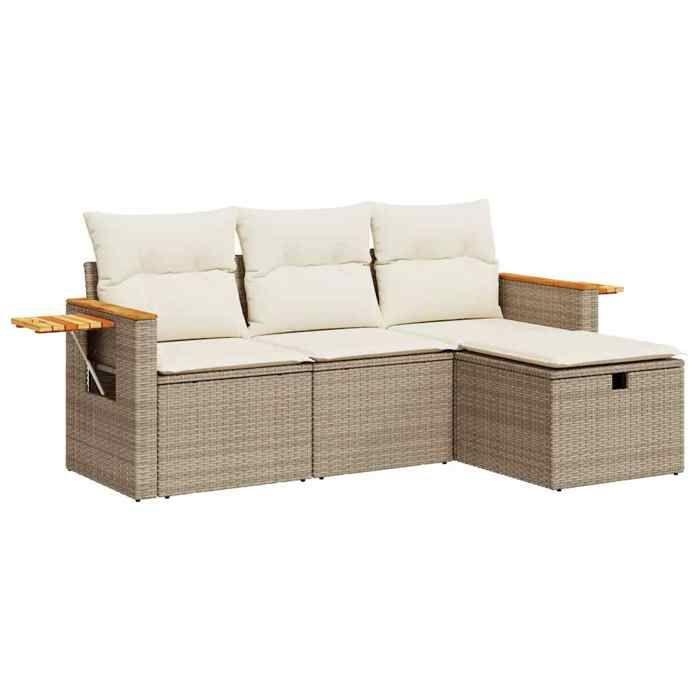 VidaXL Garden Lounge Set with Cushions 4 Pcs Beige Braided Resin 3325950