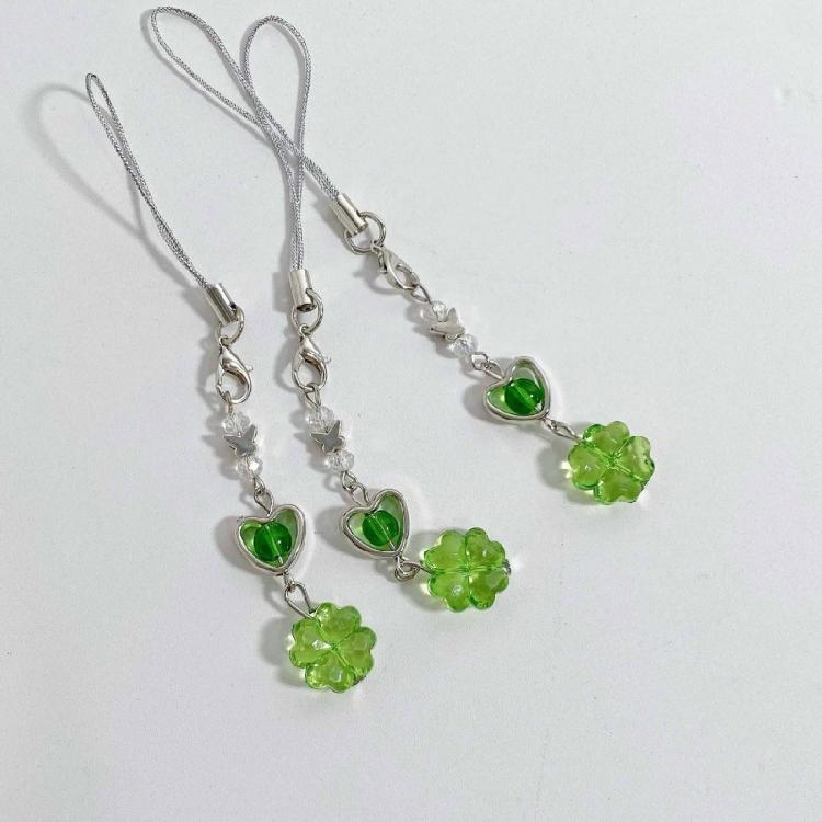 Elegant Clovers Bead Phone Tassels Stylish Four Leaf Clovers Phone Lanyard Tassels Versatile Phone Chain Attachment