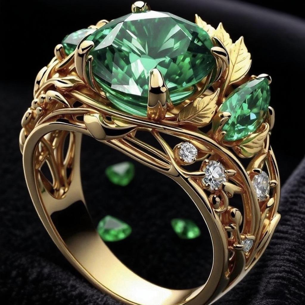 Emerald Diamond Floral Ring - Creative, High-End Women's Jewelry, Hot Selling.