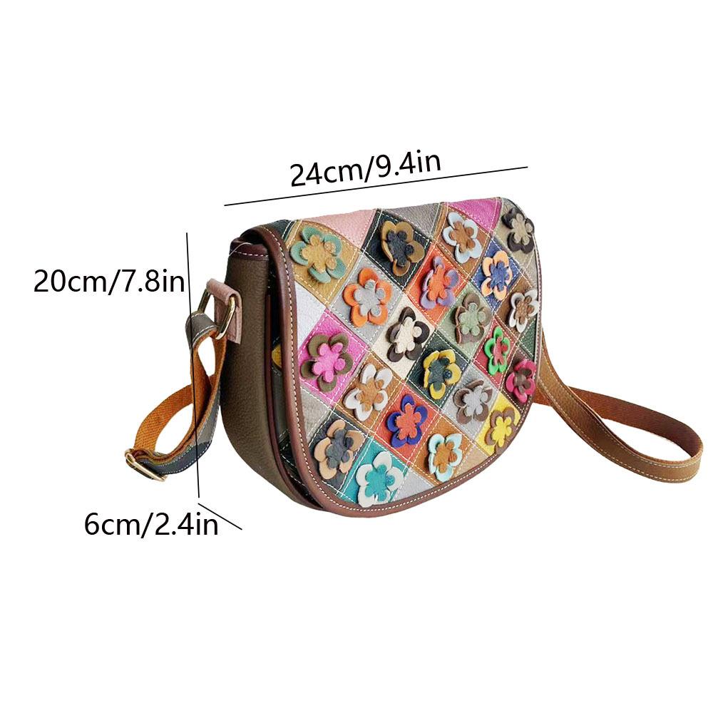 Modna Damska Torba Kolorowa Skórzana Torba Siodłowa Łączona Kwiatowa Kraciasta Torba Torba na Telefon Komórkowy Casualowa Wszechstronna Torba na Ramię Listonoszka