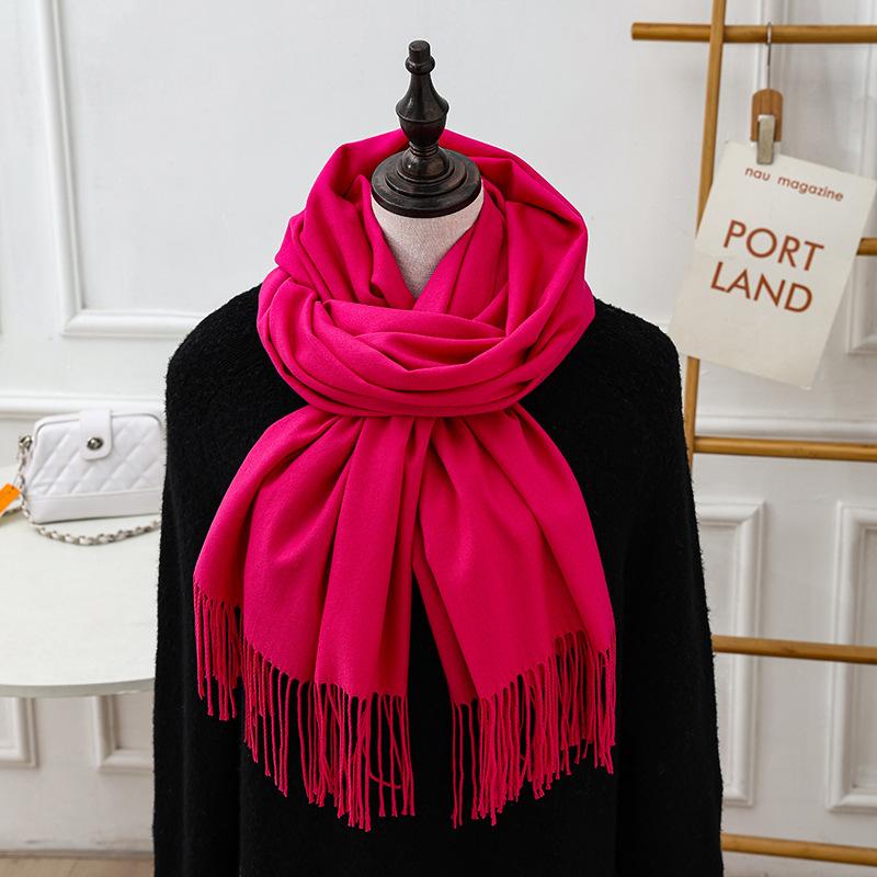 Großer roter Schal, hochwertiger und vielseitiger Woll-Kaschmir-Schal für Damen, Winterschal im koreanischen Stil, einfarbig