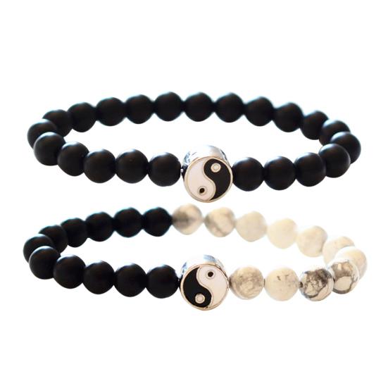 Fashion Classic Round Yin Yang Beads Unisex Bracelet Lovers Couple Jewelry Gift