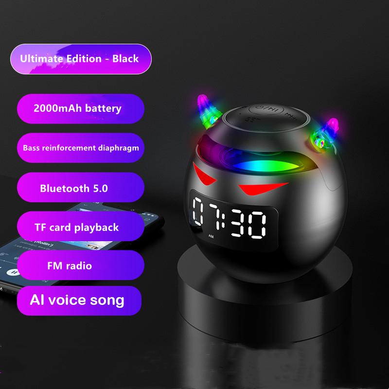 Portable Cute Little Devil AI Smart Bluetooth Speaker 3D Stereo Subwoofer Mini LED Digital Clock Alarm Clock Waterproof HIFI Music Box