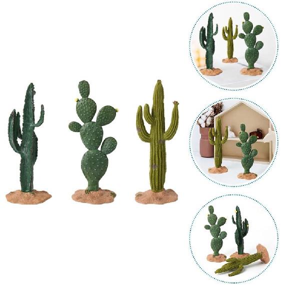 Luxshiny 3pcs Green Simulated Cactus Artificial Sand Decor Faux Succulent Decor Fake Cacti Plants Figurine Table Ornament Centerpieces for Home