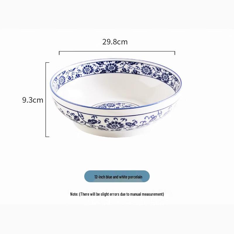 Japanese Style Blue and White Ceramic Large Serving Bowl
