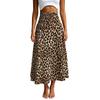 Falda Larga de Mujer Estampado Leopardo Cintura Alta Fruncida Elástica Casual para Playa y Uso Diario Estilo Resort Falda Evasé
