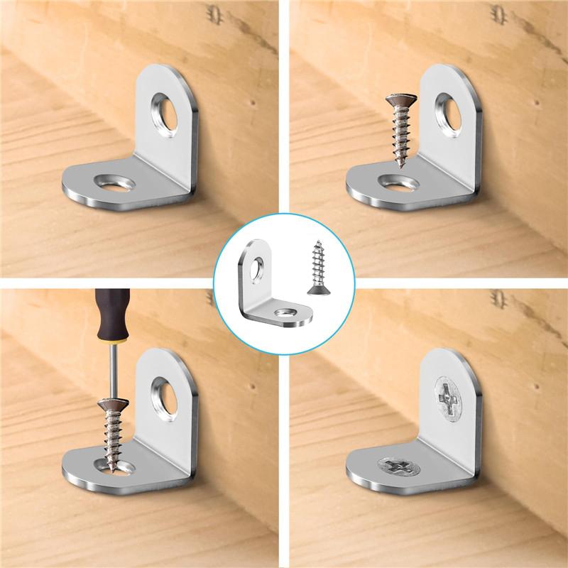 10~50PCS Stainless Steel L Shaped Bracket 90 Degree Right Angle Corner Brackets for DIY Wood Furniture, Chair, Drawer Cabinet
