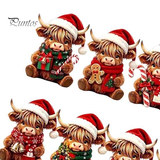 Creative Christmas Ornament Set Highland Cow Set, 2D Flat Wooden Decorative Lanyard Decor Hanging with String, Holiday Tree Party Decoration