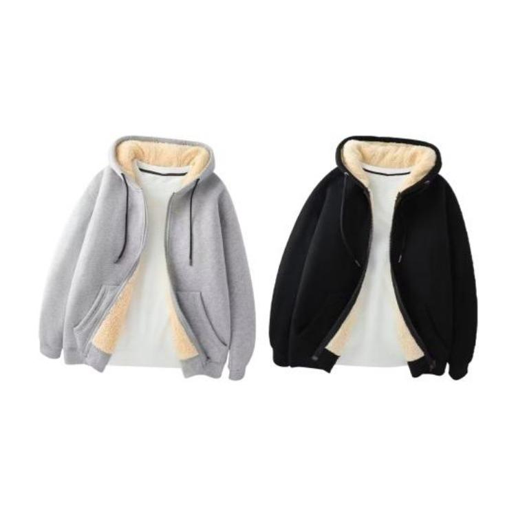 Men Winter Warm Hooded Fleece Jacket Thickened Zip Up Hoodie Casual Plain Sweatshirt Coat for Autumn and Winter