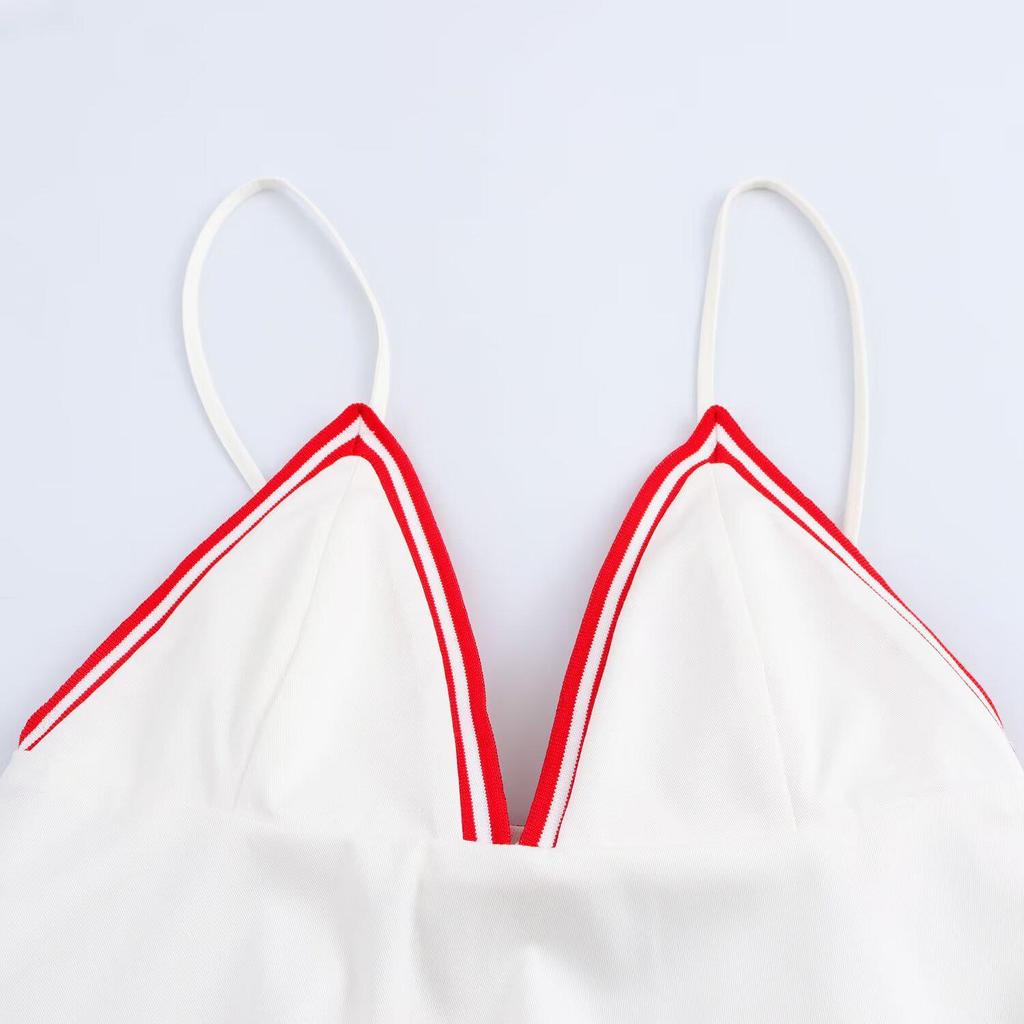 2025 Spring Women's Color-Block Ribbed V-Neck Slim Camisole Dress