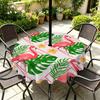 Outdoor Round Tablecloth With Umbrella Hole Waterproof Oil Resistant Floral Leaf Patio Garden Deck