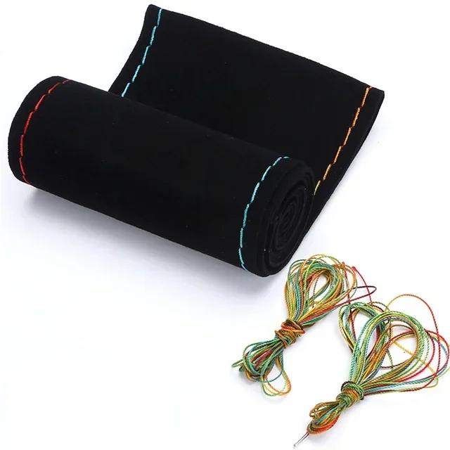 Pelz Lenkradbezug Wildleder Lenkrad Geflechtbezug Universal 38cm mit Nadel und Faden DIY Handnähen Schutz