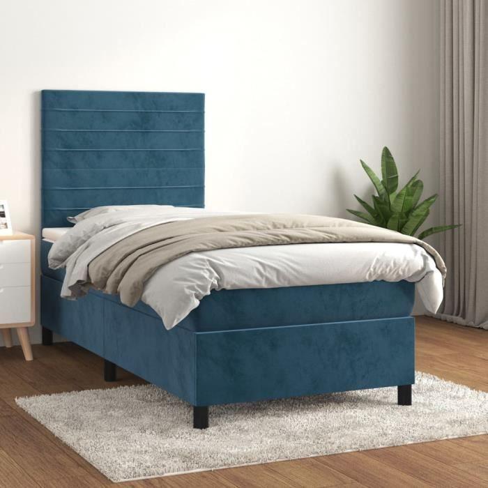 3143059 vidaXL Lit à sommier tapissier avec matelas Bleu foncé 90x190 cm