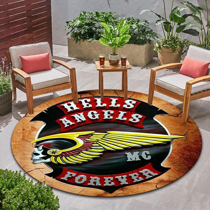 Gang violence Motorcycle enthusiasts Hells Angels Motorcycle Club circular carpet is soft, home, bedroom, door mat decoration, and non slip carpet E5