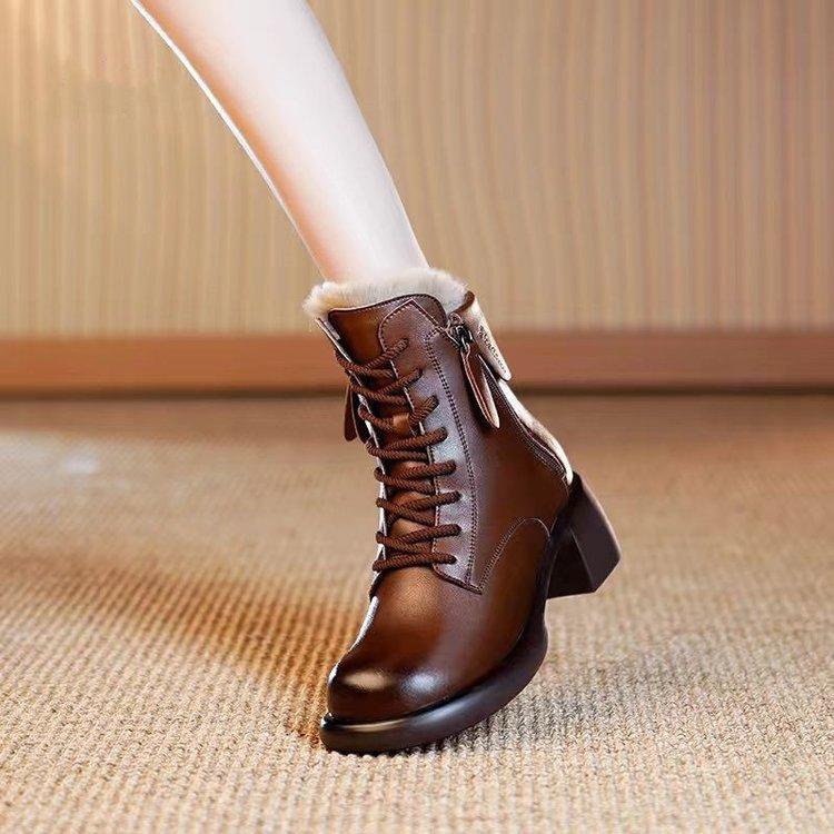 Retro high-top tjockklackade Martin-kängor dam höst och vinter trend mode mix och match medelhöga korta stövletter