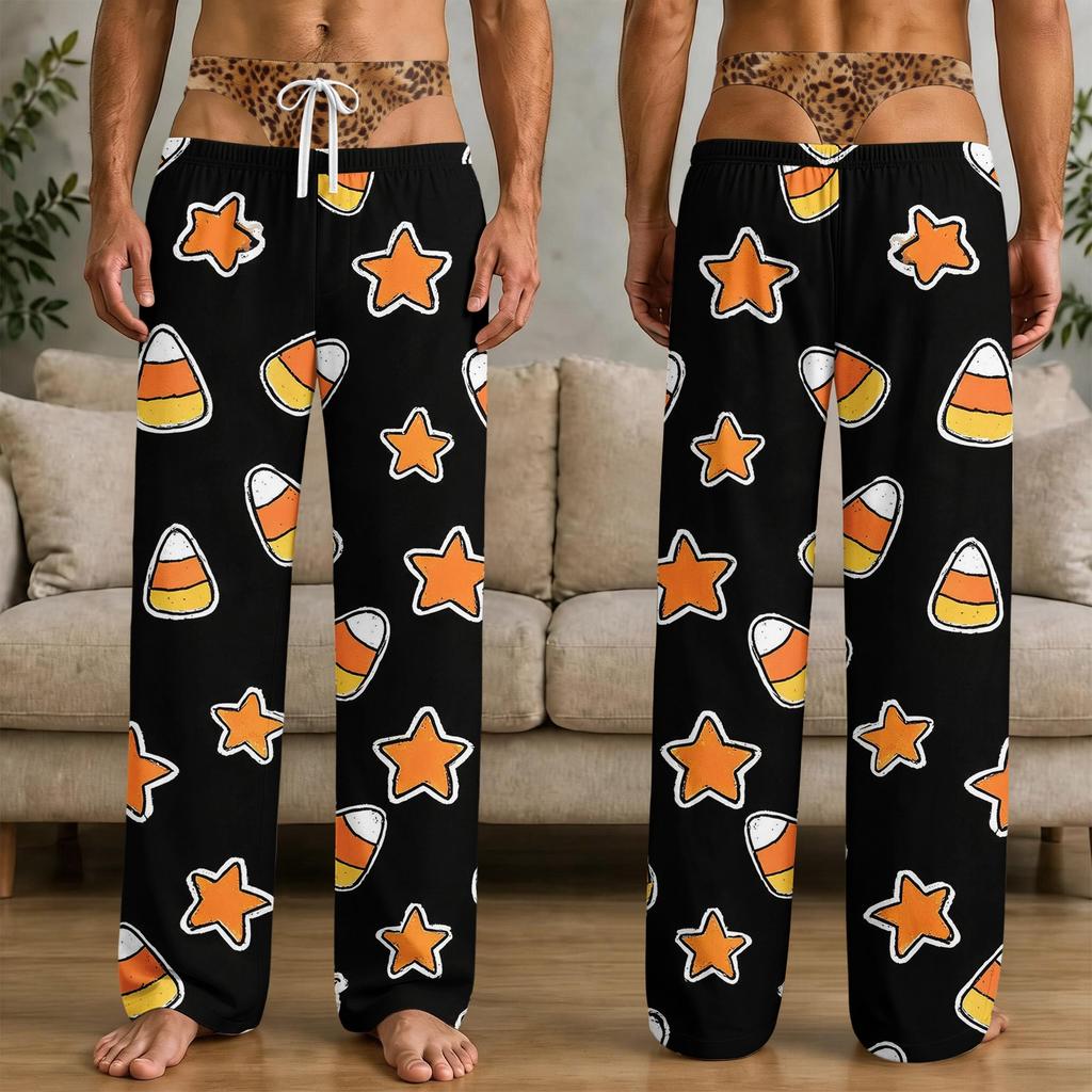 Men's Funny Halloween Print Pajama Pants with Pockets, Quirky Sleep Pants for Home