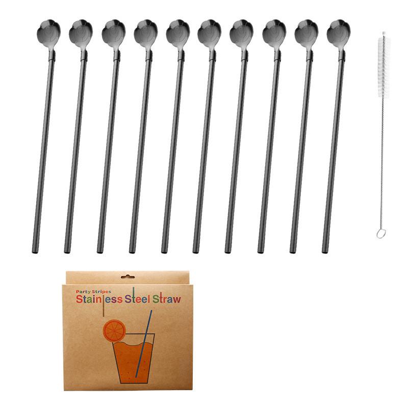 5pcs 10pcs Stainless Seel Flower Straw Spoon Summer Milk Tea Stirring Yerba Mate Straws Reusable Drinking Kitchen Supplies
