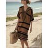 2026 women's V-neck dress seaside vacation 3D printing loose skirt beach