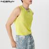 INCERUN Men Sleeveless Hollow Out Webbing Beach Party Fishnet Tank Tops